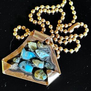 Kingman Turquoise Copper Pendant Necklace Brutalist Gift Choker 16" Handmade
